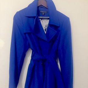 Preston & York Wool Double Breasted Belted Pea Coat, Blue, Size 12